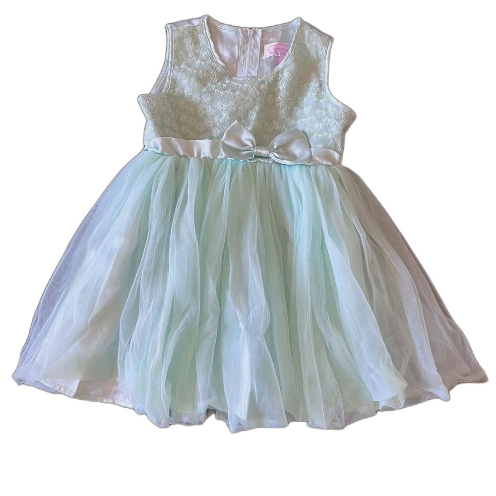Popatu Girls 2T Mint Floral Tulle Bow Party Flower Girl Dress